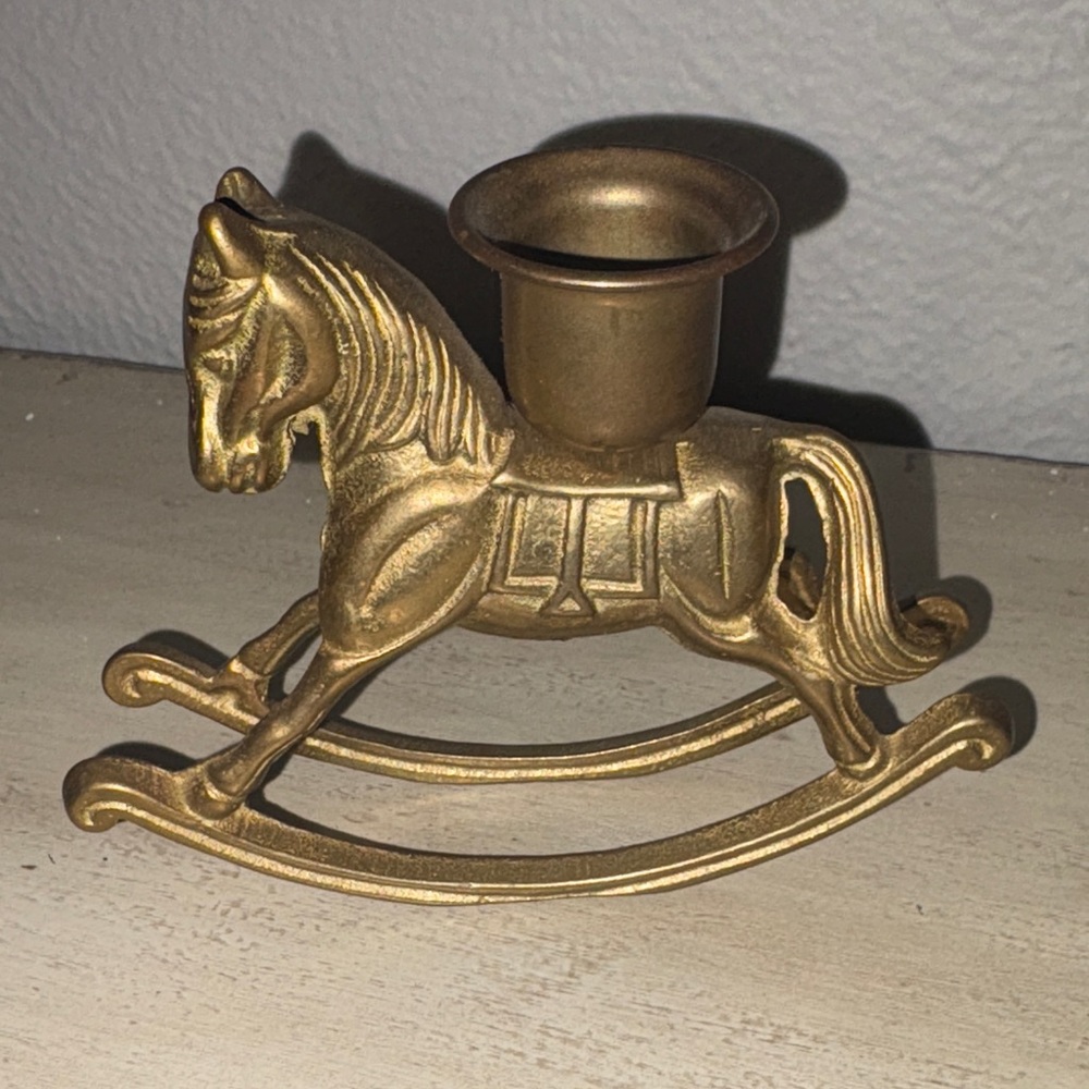 Vintage Taiwan Solid Brass Rocking Horse Pony Candle Holder